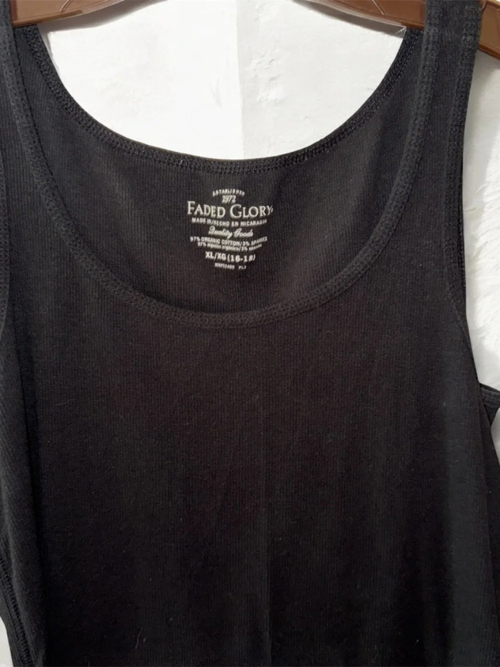 Faded Glory Black Sleeveless Ribbed Women's Tank Top XL 16/18 Organic Cotton - Picture 2 of 3